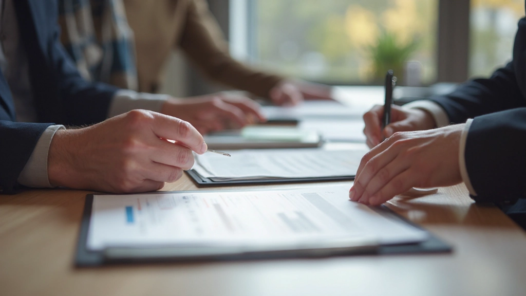 Twee professionals met twee handen per persoon zichtbaar in collaboratie-meeting, documenten reviewend zonder zichtbare tekst, modern kantoor met natuurlijk licht, professional photography