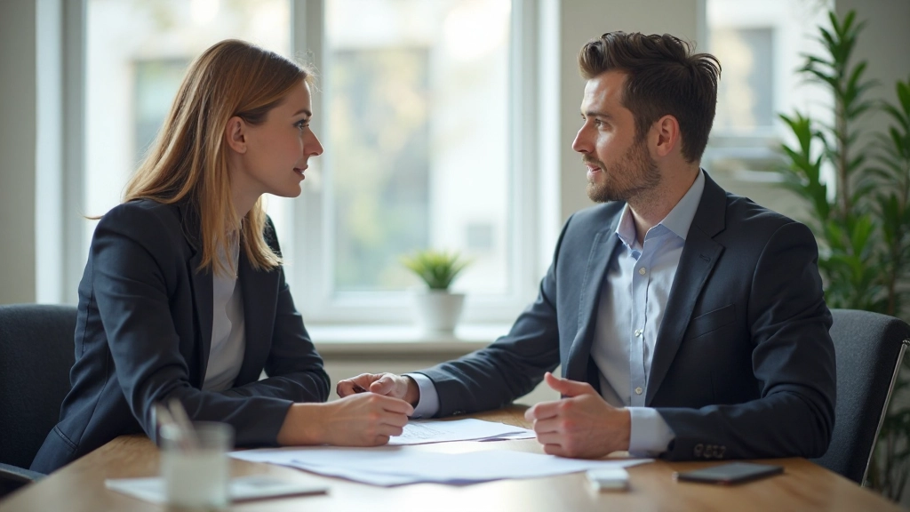Professioneel salarisgesprek in kantooromgeving